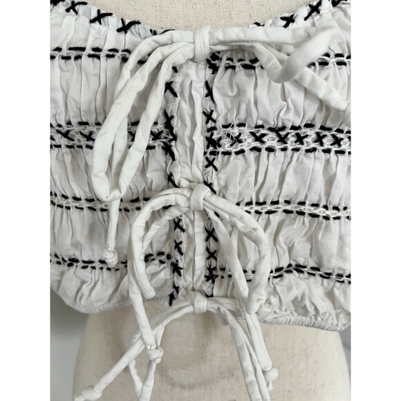 Anthropologie Smocked Crop Top White With Black Stitching Medium EUC - Picture 3 of 9